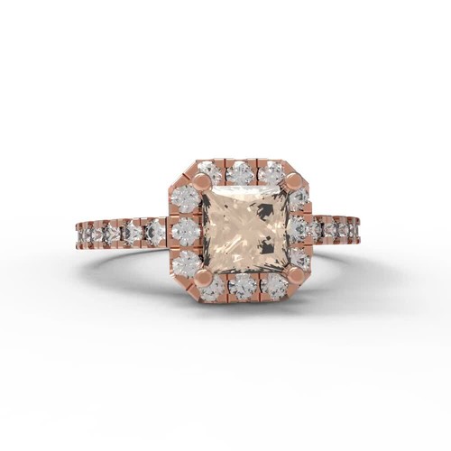 0,89 cttw Halo gelber Moissanit Verlobungsring - 14K massives Gold (Roségold) - Video 1 von 1