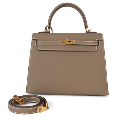 71165 auth HERMES Etoupe taupe Epsom leather KELLY 25 SELLIER Bag