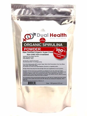 Organic Spirulina (100g (3.5 oz)) Powder USDA Chlorophyll Non-GMO Non-Irradiated