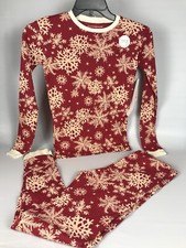 BURT'S BEES KIDS 2pc Pajamas Kids Size 14 - Snowflake Red Cotton Holiday PJ Set