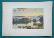 SCOTLAND Linlithgow Loch & Palace - 1882 Color Litho Print