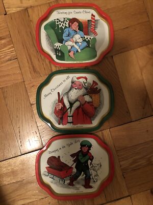 Three Small Vintage Tin Christmas Trays