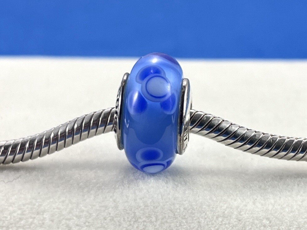 Authentic Pandora Blue Flowers For You Murano Glass Bead 790644 Retired