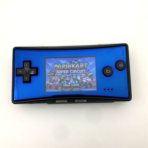 Black Body with Blue Faceplate Used Nintendo Game Boy Micro GBM Game Console - Afbeelding 1 van 11