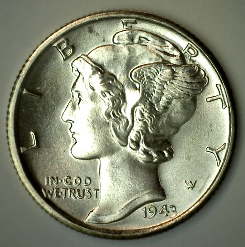 1943 S Mercury Silver Dime Full Bands 10c US Coin San Francisco Uncirculated