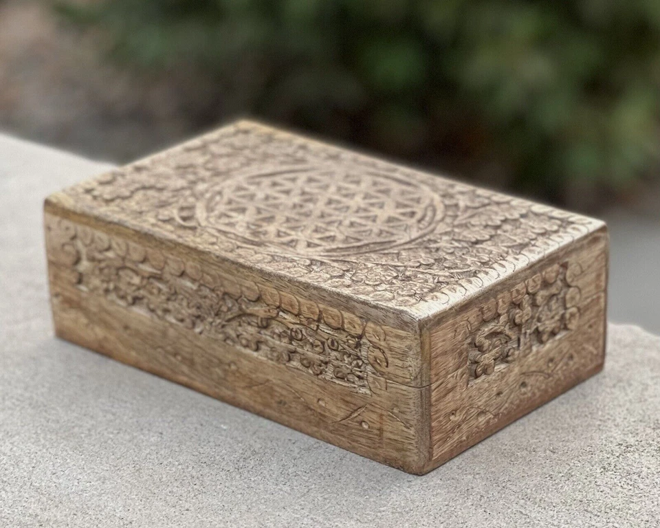 Hand Carved Flower Of Life Wooden Keepsake Storage Stash Box - Fast Shipping!!! - Image 3 of 4