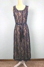 Candalite Navy Blue Sz Small Sleeveless Dress Lace Overlay Nude Slip Tea Length