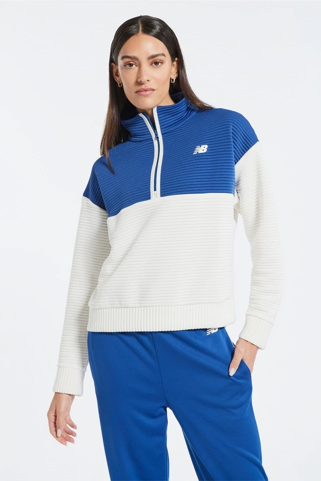 New Balance Bandier Texture Knit Pullover Half Zip Blue White Logo Woman Medium - Image 2 of 3