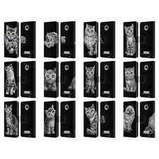 P.D. MORENO BLACK AND WHITE CATS LEATHER BOOK WALLET CASE FOR MOTOROLA PHONES 2