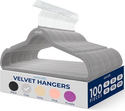 100 Velvet Hangers - Thin, Non-Slip, Heavy-Duty (Gray)