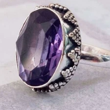 Beautiful Amethyst Gemstone 925 Sterling Silver Boho Ring Gift For Her D-281