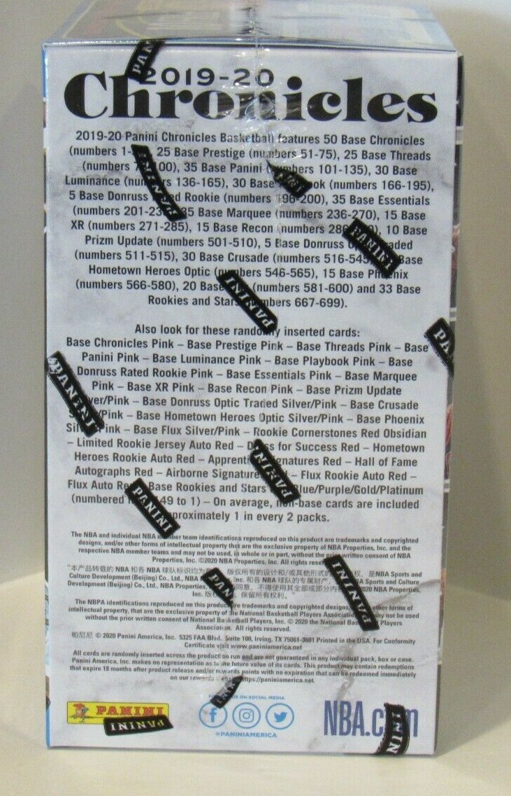 2019-20 Panini NBA Chronicles Sealed Blaster Box 40 Cards