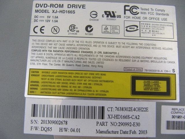 JVC LITE-ON Internal DVD DVD-ROM CD CD-ROM Drive IDE SATA XJ-HD166S Black - Image 4 of 4