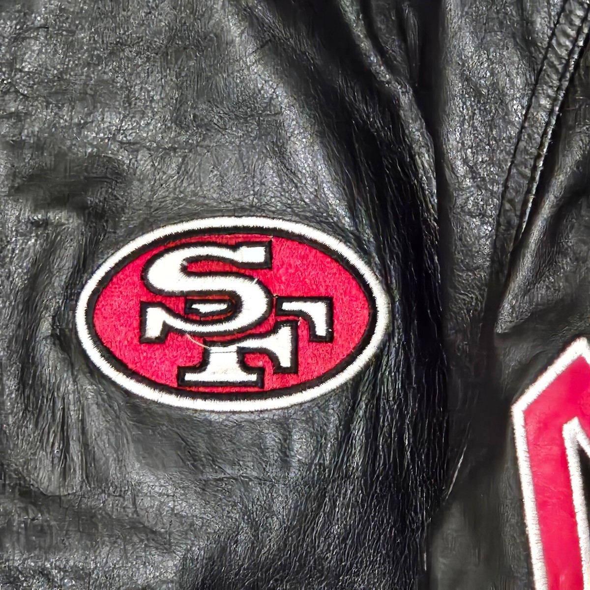 希少 NFL 49ers レザー ジャケット 刺繍 ワッペン 希少 NFL 49ers レザー ジャケット 刺繍 ワッペン