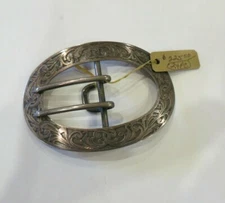 Vintage Signed LF Victorian Edwardin or Art Nouveau Sterling Silver Belt Buckle