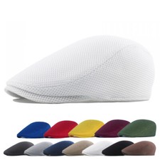 Mens Mesh Summer Ivy Newsboy Flat Hat Stretch Breathable Driving Hollow Golf Cap