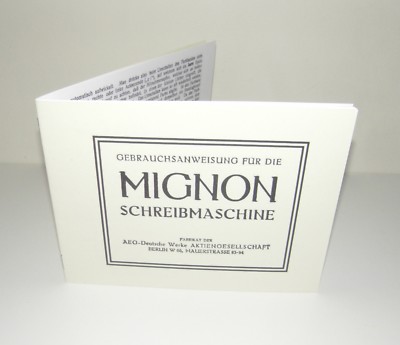 Mignon AEG Typewriter Schreibmaschine  GERMAN Instruction Manual Reproduction