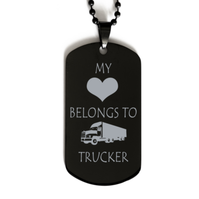 Trucker Dog Tag,My heart belongs to trucker,Trucker gifts necklace