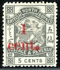NORTH BORNEO QV Stamp 1c/5c Red Surcharge (1892) Mint MNG XBLUE137