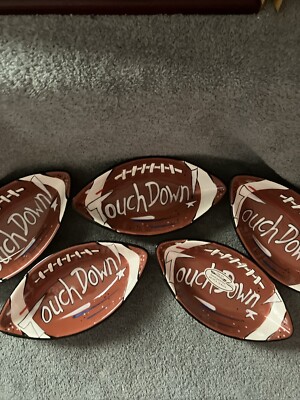 Clay Art Ceramic Touch Down Football Party Snack Dish Dip Bowl Set of 5
