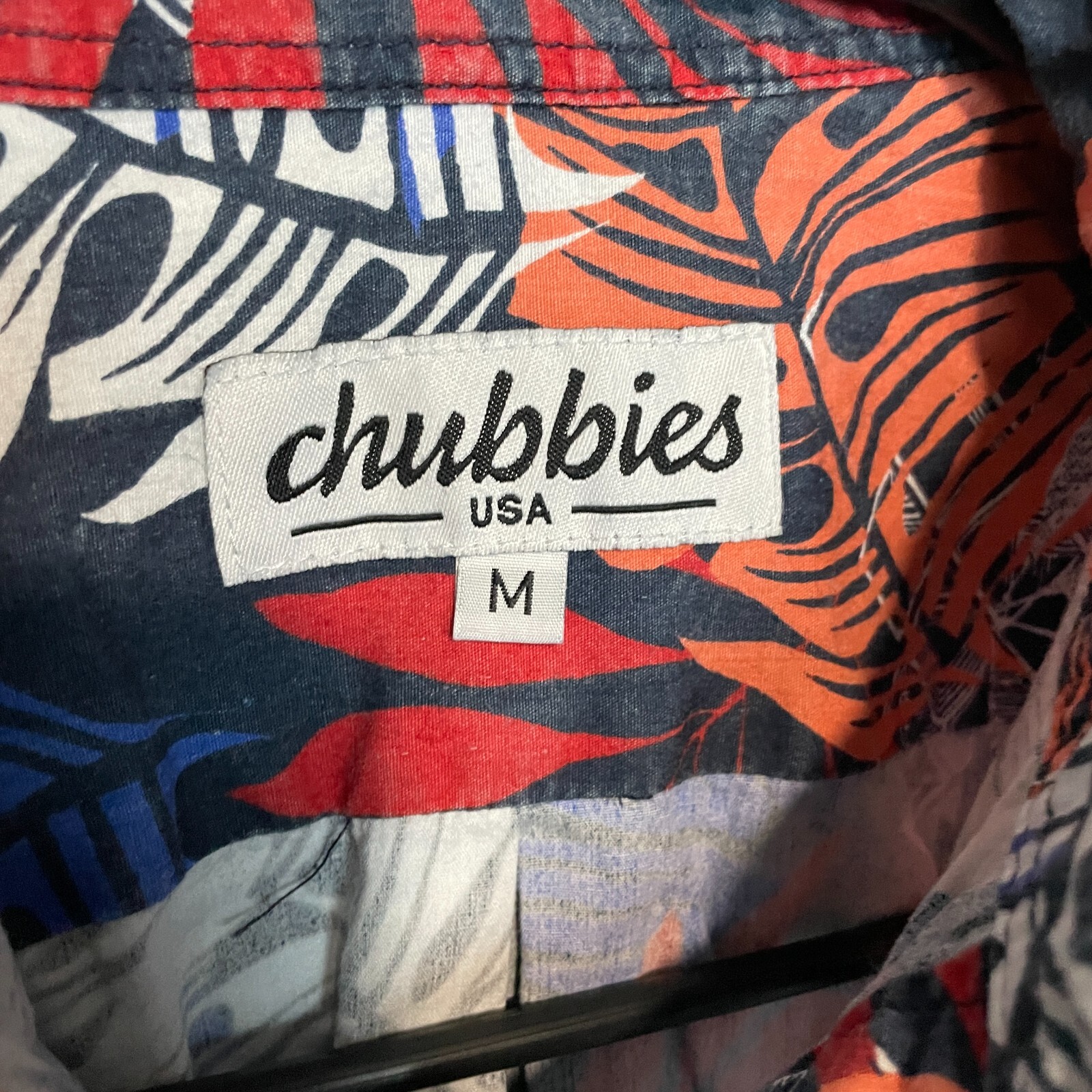 Chubbies Shirt Mens Medium Blue Orange Floral Hawaiian Popover Beach Tropical