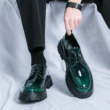 Men's British Wedding Dress Lace Up Business Platform Shoes Shiny Faux Leather