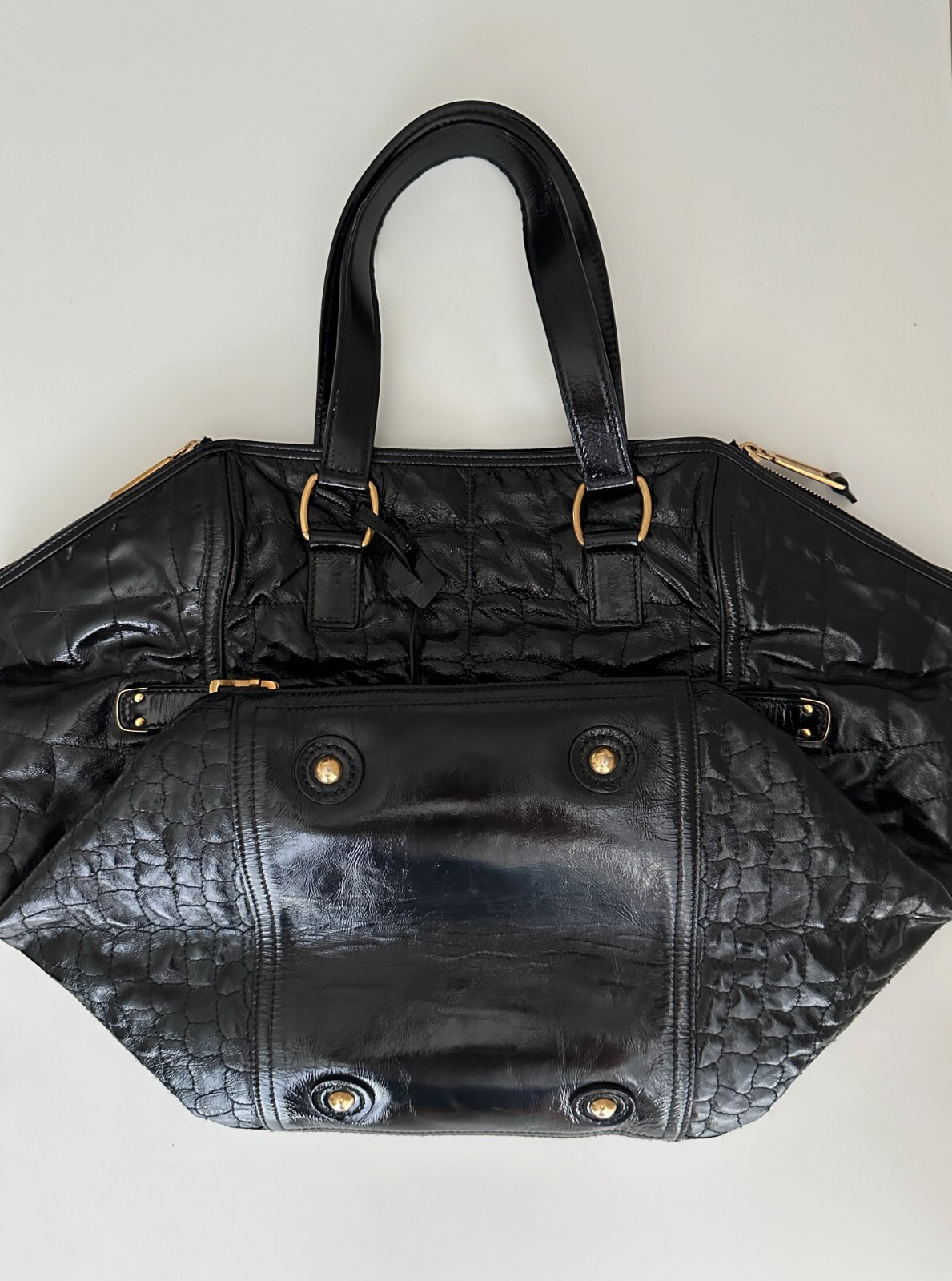 YSL Yves Saint Laurent Downtown Black Quilted Croc Embossed Patent Leather Tote — image 13