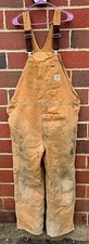 Carhartt R02 BRN Brown Double Knee Red Quilt Lined Insulated Overalls USA 46x34