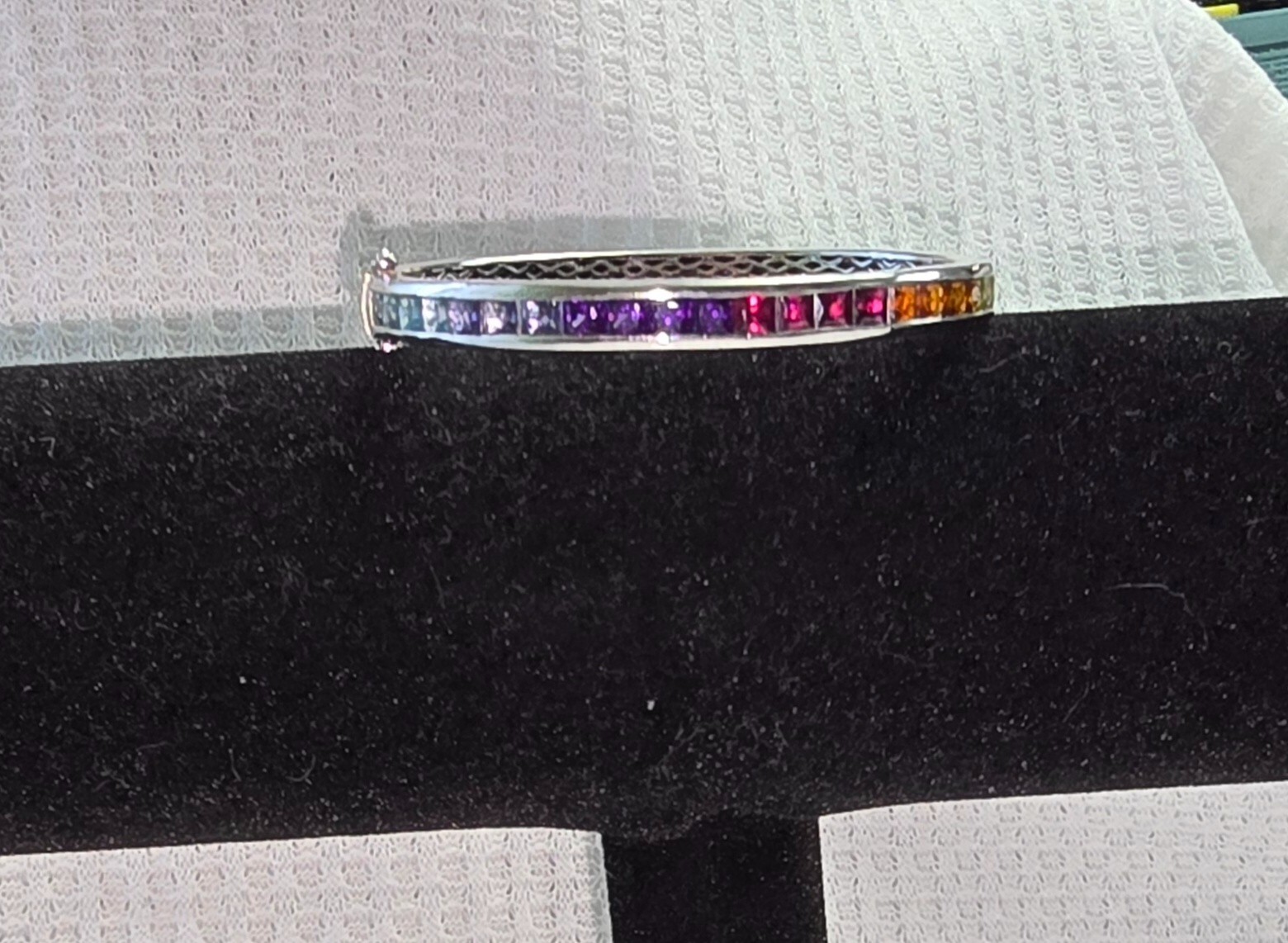 MULTI-Gemstone Bangle Bracelet (Hinged) Sterling … - image 9