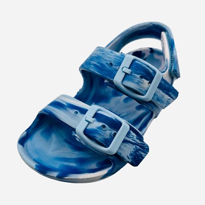 Toddler Unisex Blue Footbed Sandals Open Toe Hook & Loop Summer Lightweight Shoe