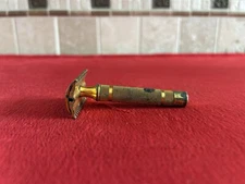 Antique 1920 Gillette OLD Type Open Comb Safety Razor Gold Tone Fat Handle