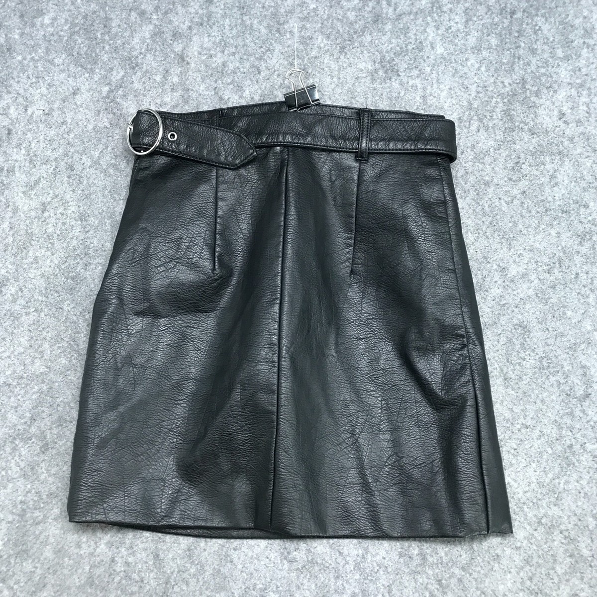 Divided by H&M Skirt Womens Size Black Faux Leather Belted Mini Front Zip