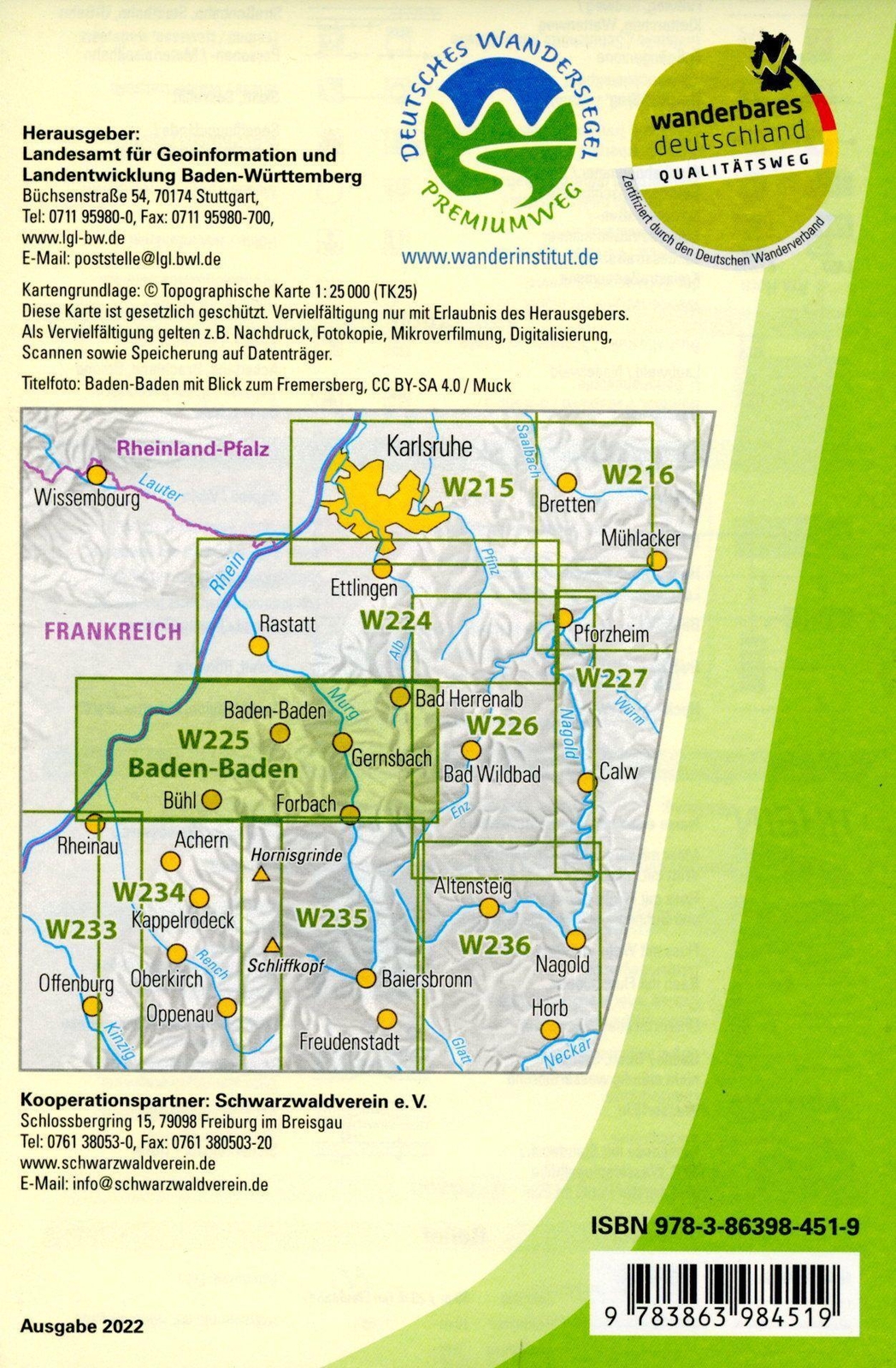 Thumbnail - W225 Wanderkarte 1.25 000 Baden-baden | Lgl | Unteres Murgtal, Forbach