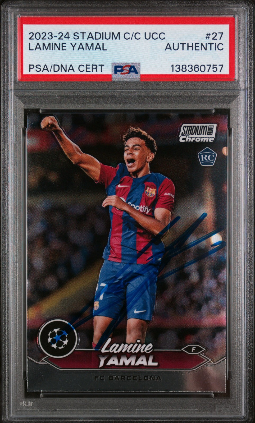 2023-24 Topps Stadium Club UCC #27 Lamine Yamal Rookie RC PSA AUTHENTIC AUTO view 1