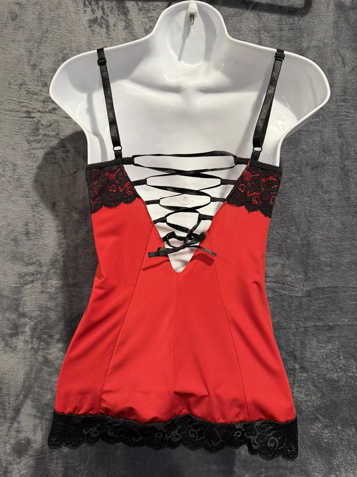 Top Cami Babydoll Ribete Encaje Rene Rofe Whimsigoth Mujer S/M Rojo Oscuro Romántico Foto 2 de 4