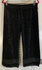 BCBG MAXAZARIA Cropped Black Velour Joggers Yoga Lounge Pants Women  s Size L
