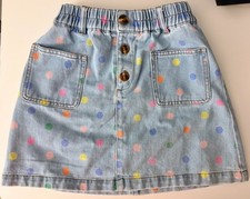 Mini Boden Girls Polka Dot Denim Skirt Size 9  10Y Elastic Waist Button Front