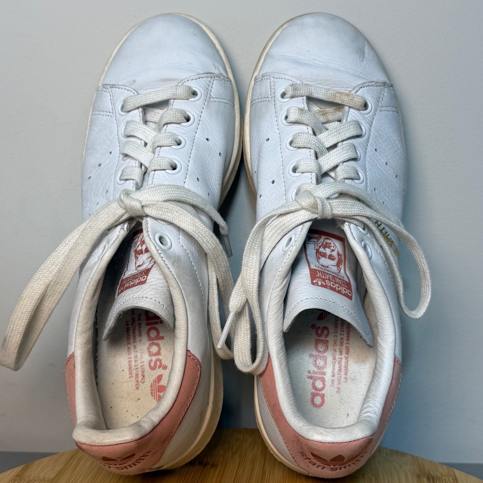 Adidas Originals Stan Smith White Pink Leather Lace Up Trainers Sneaker Mens 7.5 thumbnail 6
