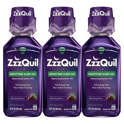 ZzzQuil Nighttime Sleep-Aid Liquid, Berry, 12 fl. oz., 3 pk. 10/2027