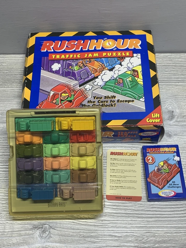 Juego de rompecabezas vintage de artes binarias Rush Hour Traffic Jam + juego de cartas 2 40 cartas 1996 Foto 2 de 4