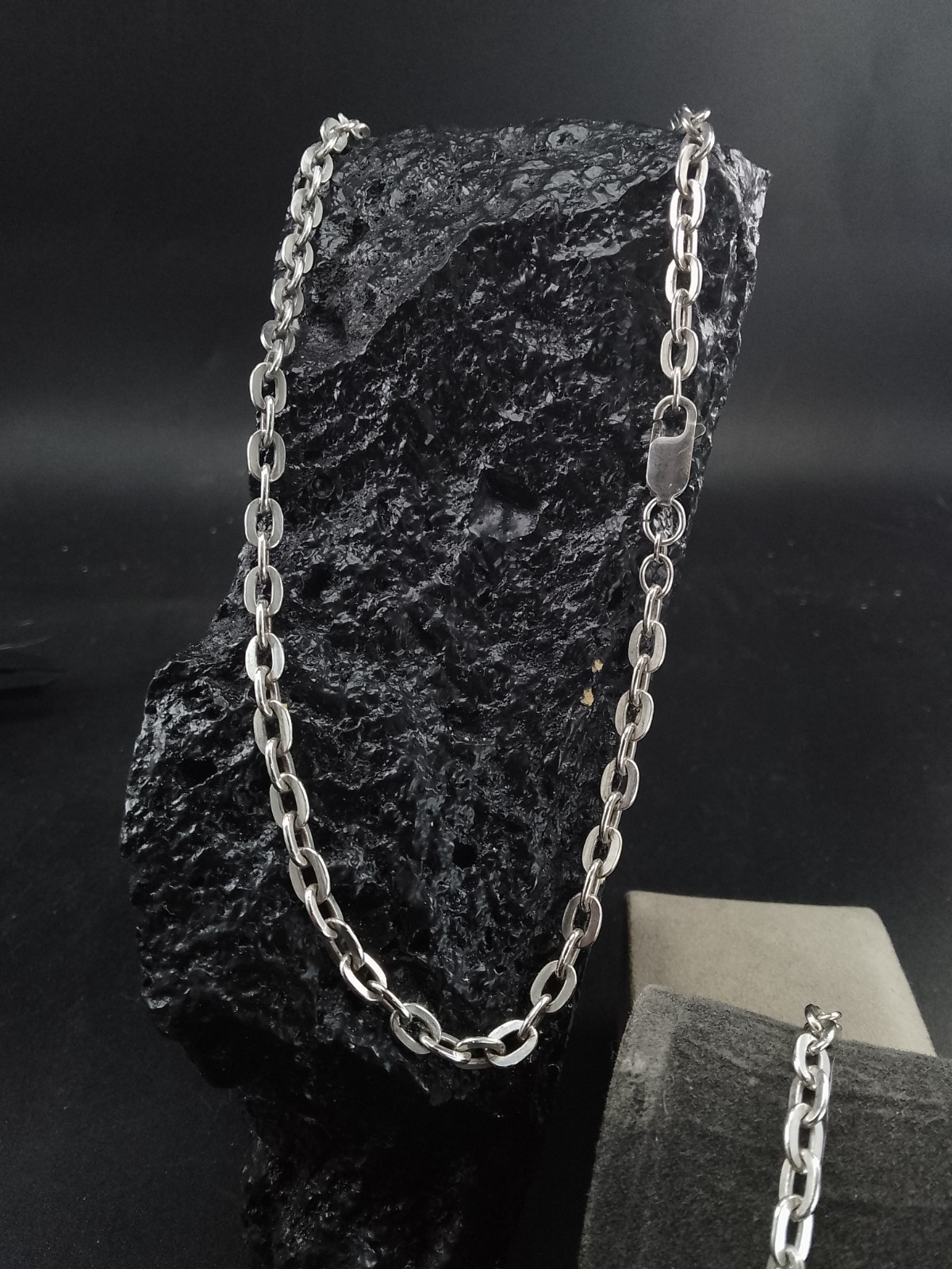 Sterling Silver Belcher Necklace and Bracelet Set, Vintage 25g 18in/8in image 4