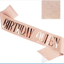 NWOT Happy Birthday Queen Rose Gold Pink Sparkly Birthday Girl Sash