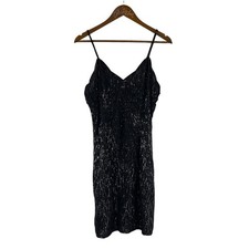Little Black Sequin Dress Strappy Mark John Gopal Silk Medium Vintage