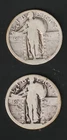 Lot 8: 2 Standing Liberty Quarters Date indiscernible. Melt Spot price $32.60