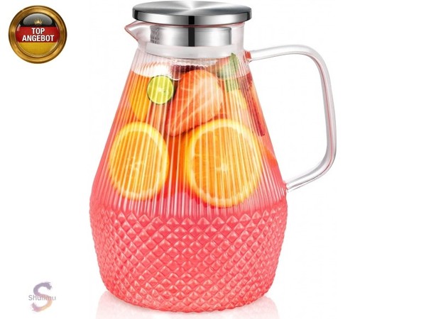 Wasserkaraffe, Veecom Glaskaraffe Mit Deckel 2.4L Karaffe, Glaskrug Mit Deckel,-image