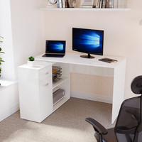 Longton Computer Desk Adjustable L-Shaped Laptop PC Office Home Table White