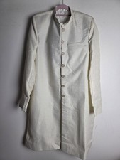 Mens White Brocade Indian Sherwani Kurta Wedding Size Small 38