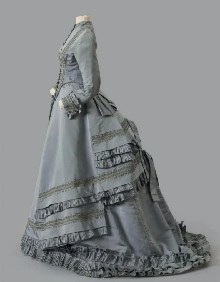 Vestido victoriano de duquesa eduardiana visitante de la década de 1870 histórico vestido de baile de fiesta del té Foto 2 de 4