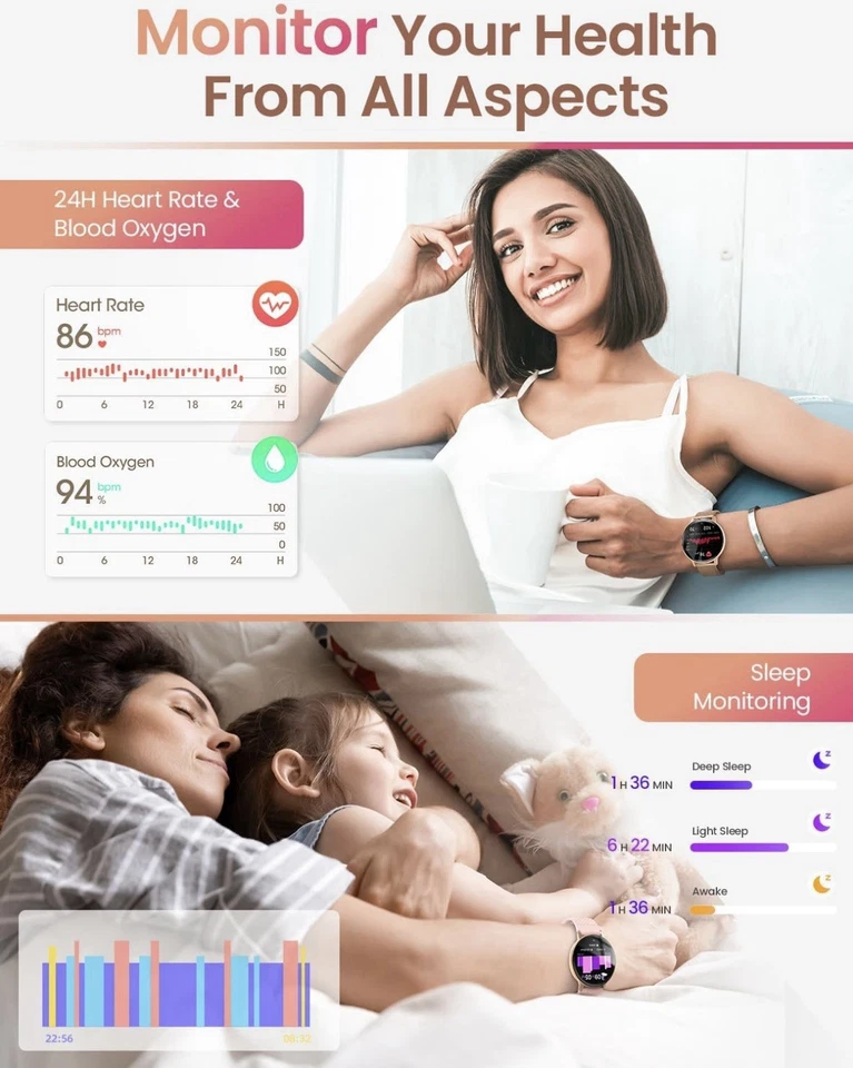 Montre Connectée Femme Coloris OR Compatible Apple Et Android - Photo 4/4