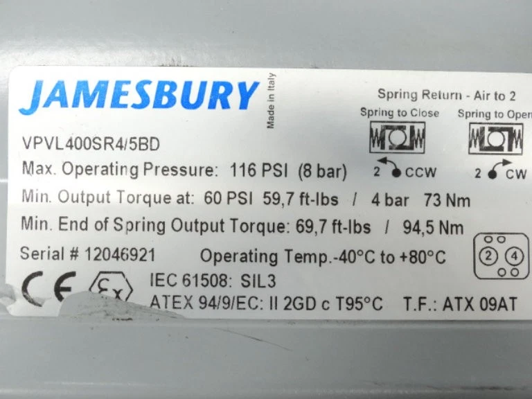 ПРИВОД JAMESBURY VPVL400SR4/5BD - Изображение 3 из 3